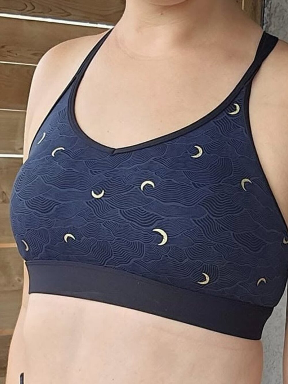 ZYIA Navy Gold Moon Terrace Mesh Bra, NWT